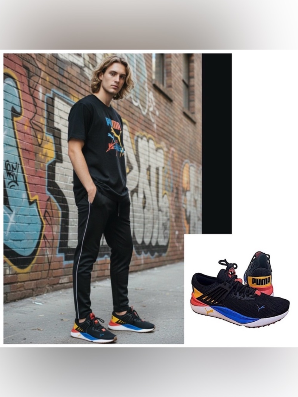 Puma Pacer Future Athletic Shoes Sneakers black orange yellow blue men’s SZ 8